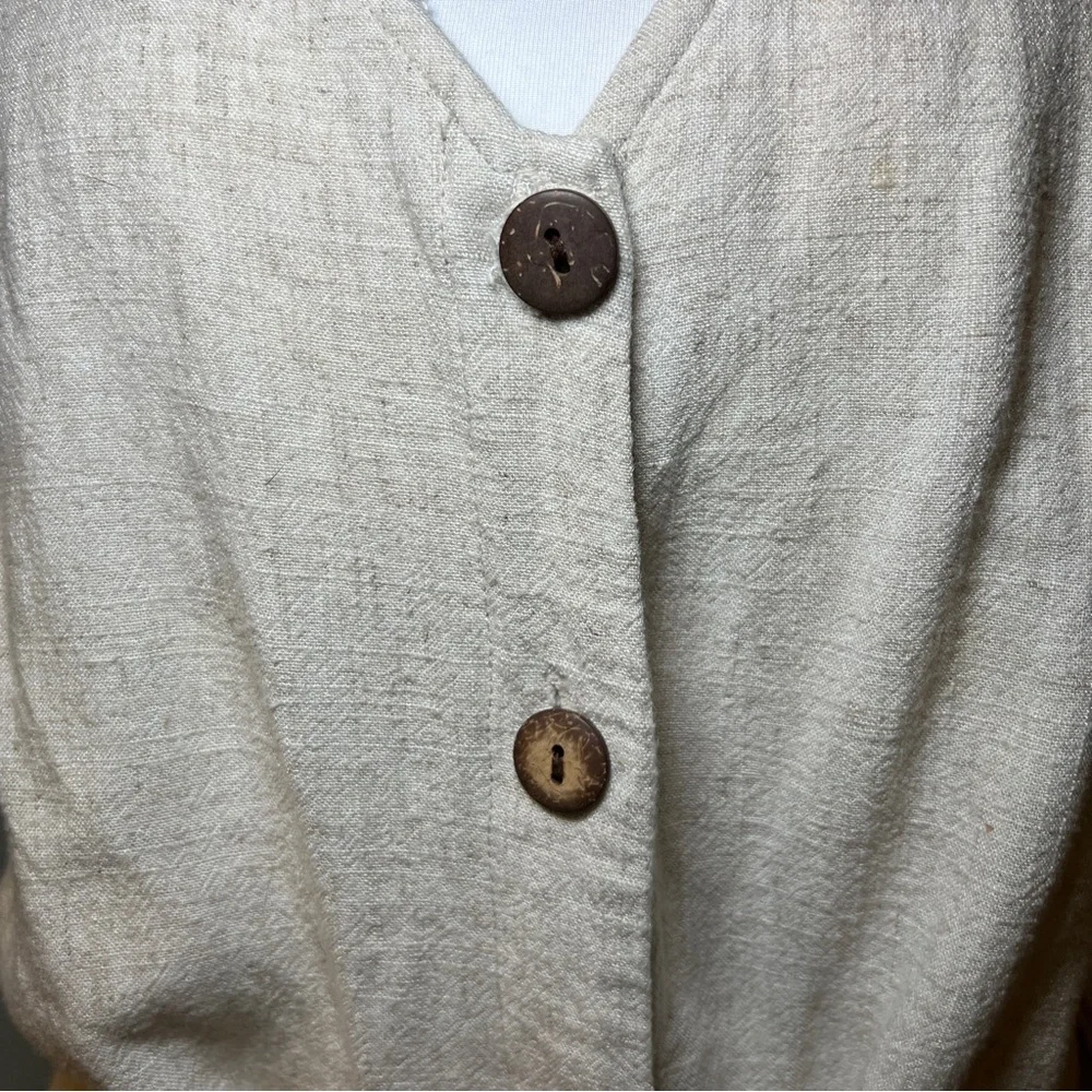 Women’s‎ Beige Linen Sleeveless Romper with Button Accents Tie Waist Size Large - Picture 7 of 14